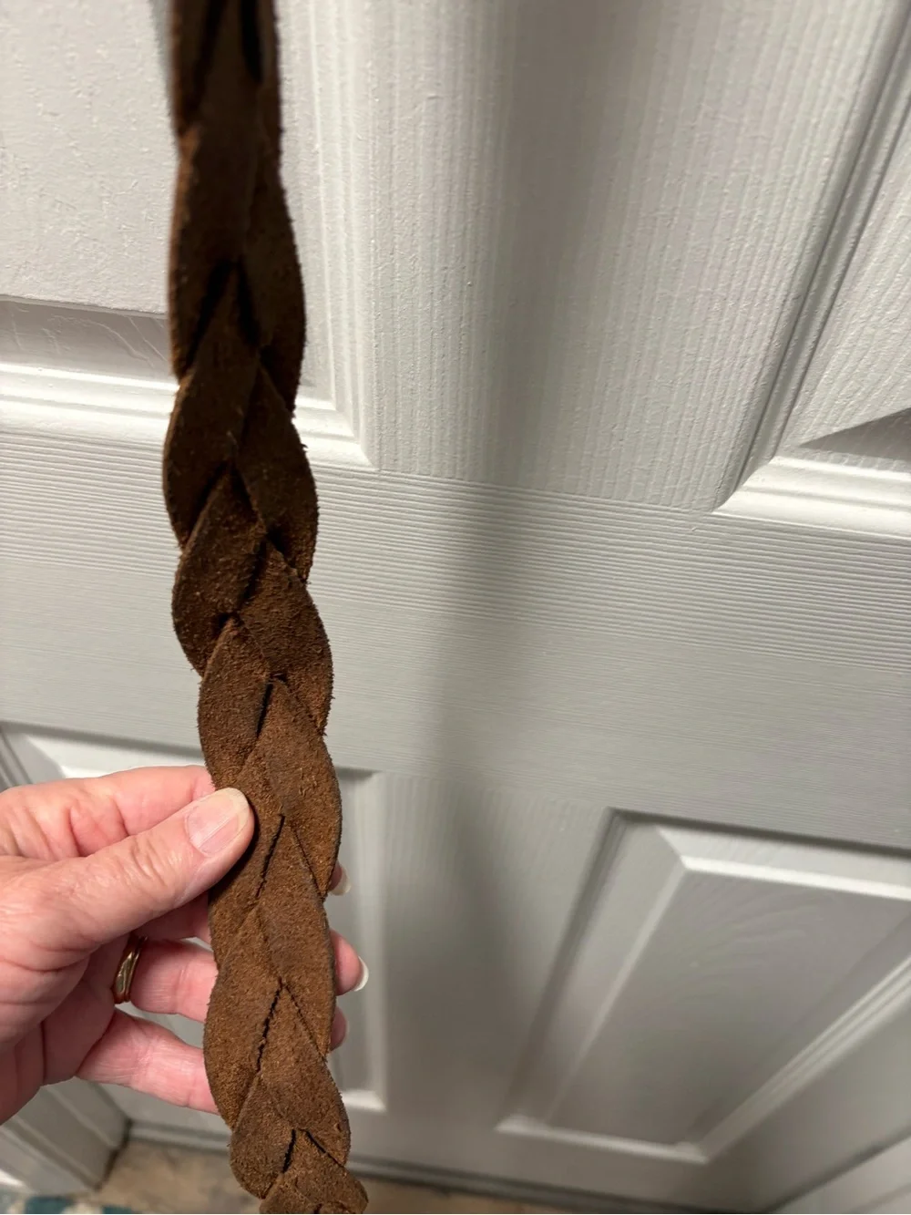 Braided Brown Leather Belt - Classic Women's Accessory